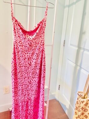 Backless Pink Printed Slip Dress
